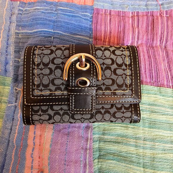 Coach Handbags - Coach Trifold Wallet with Buckle Detail